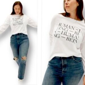 Everlane Human Being Human 100% Cotton Long Sleeve Tee-Shirt Top In White Size S
